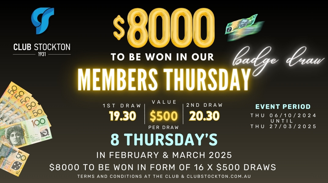Club Stockton Thursday Members Badge Draw FEB 06 to MAR 27