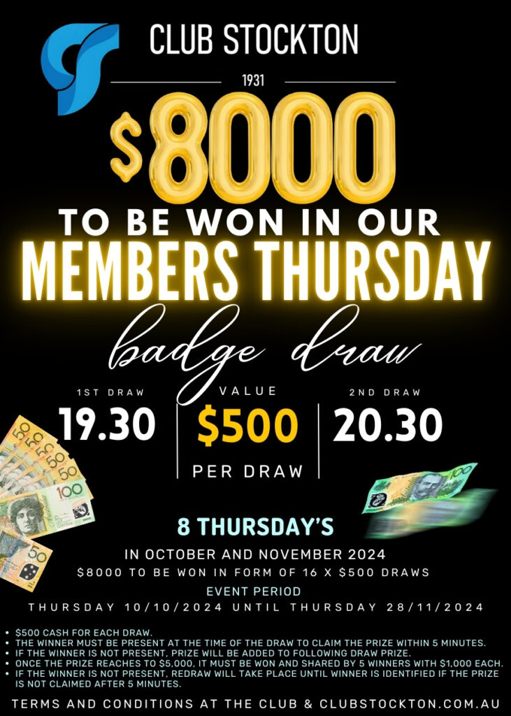 Thursday Members Badge Draw In House TV Oct 10 to Nov 28